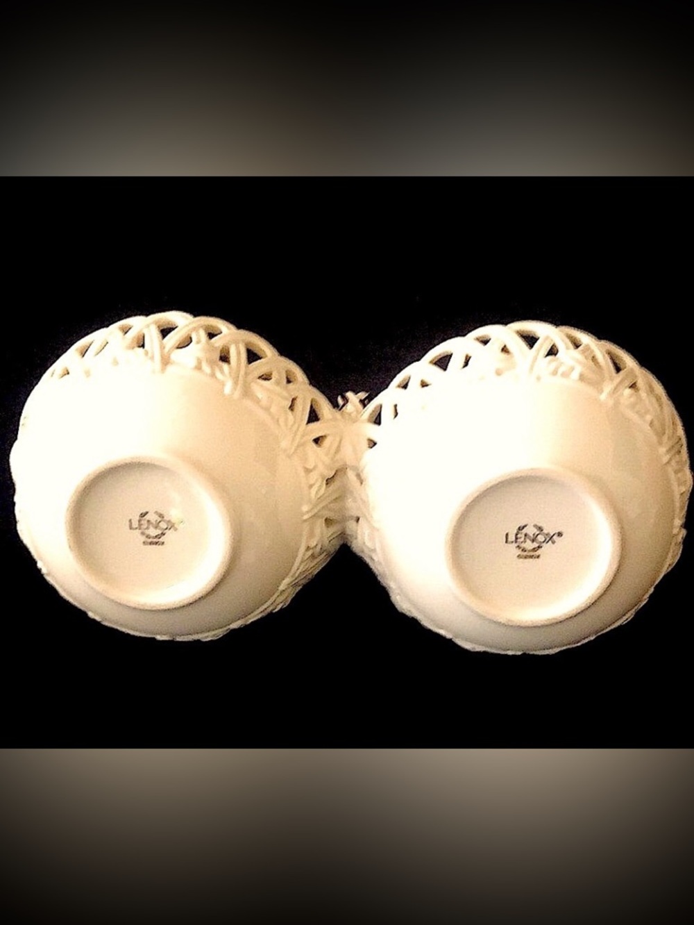 “Lenox Giftware” Double Basket Weave Design Bowls with Center Handle. - Picture 2 of 6